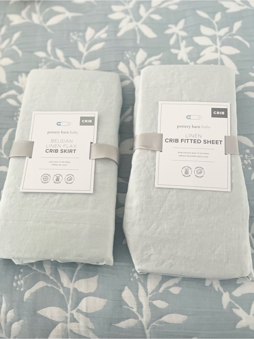 Pottery Barn Baby Linen Crib Fitted Sheet & Skirt - Light Blue